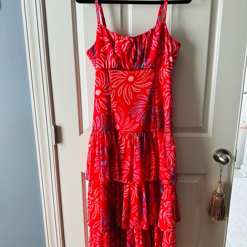 Likely Orange Patterned Tiered Dress